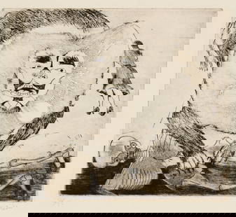 Francisco Toledo (1940-2019, Mexican), "Nee Laze (The One with Slender Feet (Death)," 1967: Francisco Toledo(1940-2019, Mexican)&quot;Nee Laze (The One with Slender Feet (Death)),&quot; 1967Etching on wove paperEdition: 2/25Signed and numbered in pencil in the lower margin, below the platema