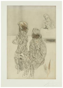 Jose Luis Cuevas (1934-2007, Mexican), "Autorretrato con pareja," 1981: Jose Luis Cuevas(1934-2007, Mexican)&quot;Autorretrato con pareja,&quot; 1981Etching in colors on wove paperEdition: 24/100Signed, dated, numbered, and inscribed in pencil in the lower margin: Cuevas