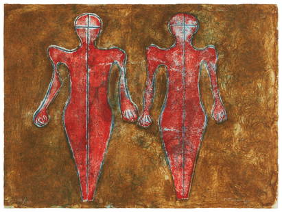 Rufino Tamayo (1899-1991, Mexican), "Dos Figuras," 1976: Rufino Tamayo(1899-1991, Mexican)&quot;Dos Figuras,&quot; 1976Mixografia in colors on paperEdition: 111/140Signed and numbered in white pencil in the lower right and left corners, respectively: R. Tam