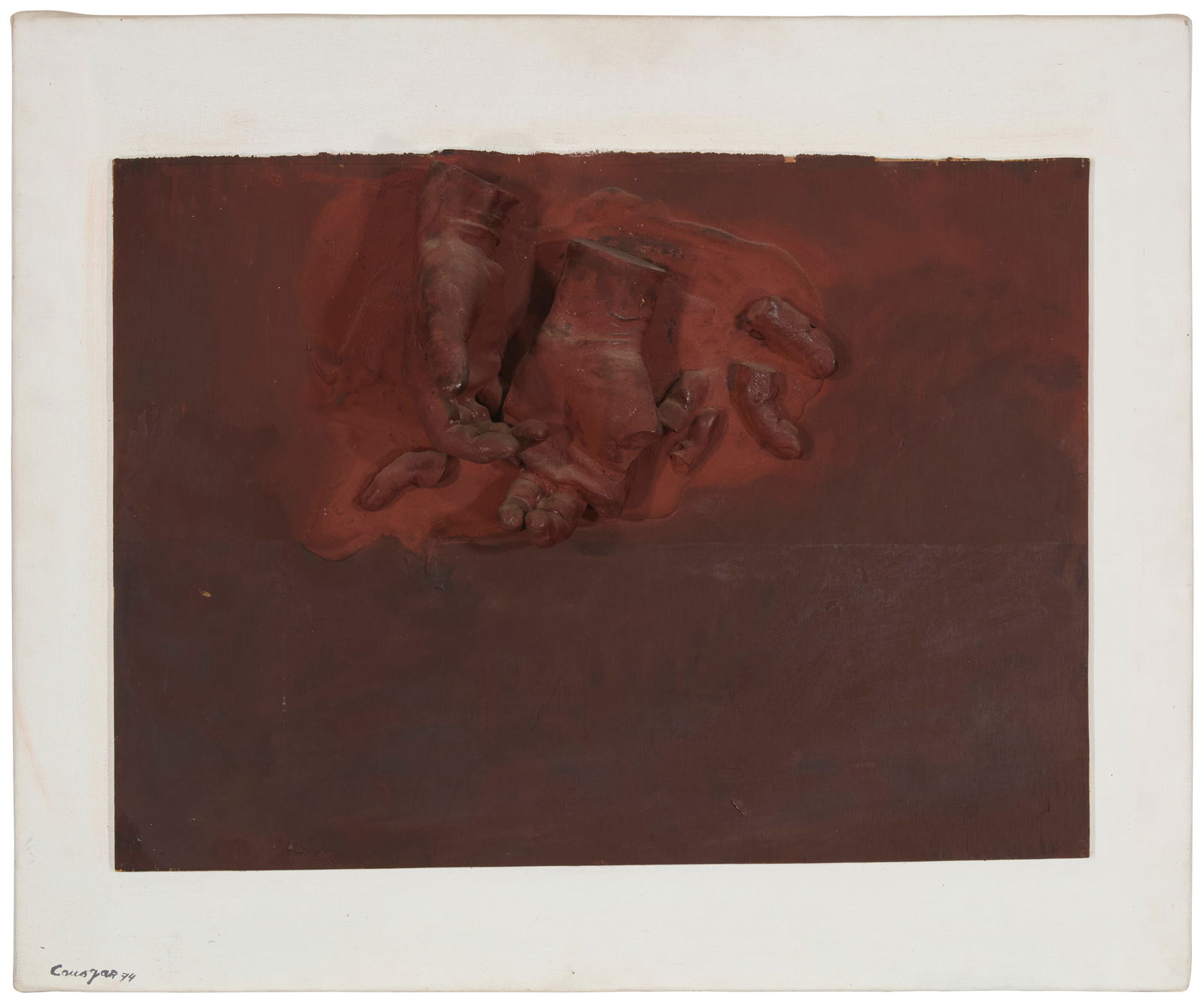 Rafael Canogar (b. 1935, Spanish), "Still Life," 1974: Rafael Canogar(b. 1935, Spanish)"Still Life," 1974Polyester, fiberglass construction, and oil on wood panel mounted to canvas laid to panelSigned and dated lower left: Canogar 74; signed and