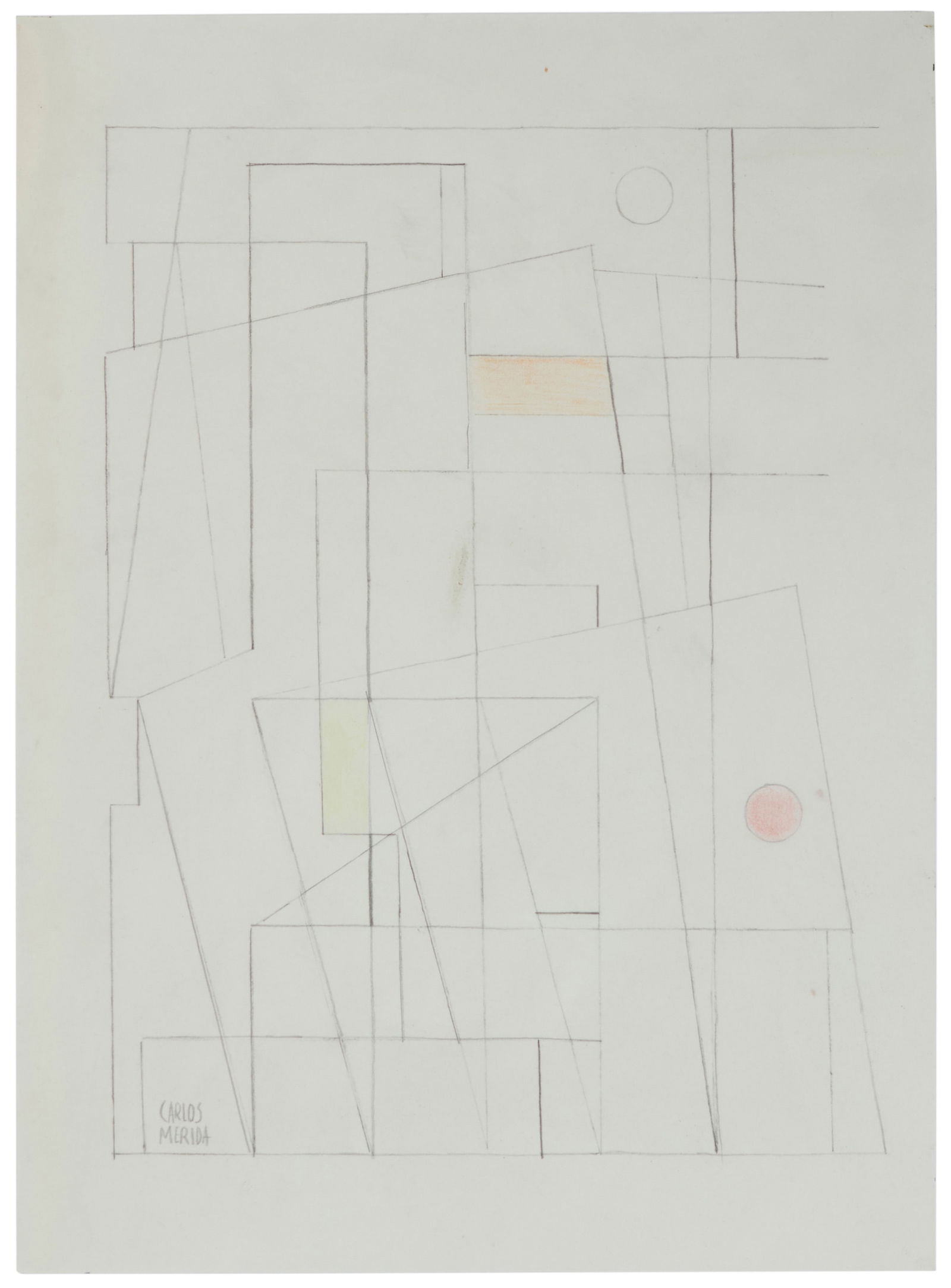 Carlos Merida (1891-1984, Guatemalan), "Boceto," 1973: Carlos Merida(1891-1984, Guatemalan)"Boceto," 1973Pencil and colored pencil on tissue-thin paperSigned in pencil lower left: Carlos Merida, titled and dated on a gallery label affixed to the