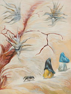 Guillermo Meza Alvarez (1917-1997, Mexican), "Camino al Pueblo": Guillermo Meza Alvarez(1917-1997, Mexican)&quot;Camino al Pueblo&quot;Gouache on boardSigned and dated lower right: G. meza. a / Nov. 1947Sight: 21&quot; H x 16&quot; W
