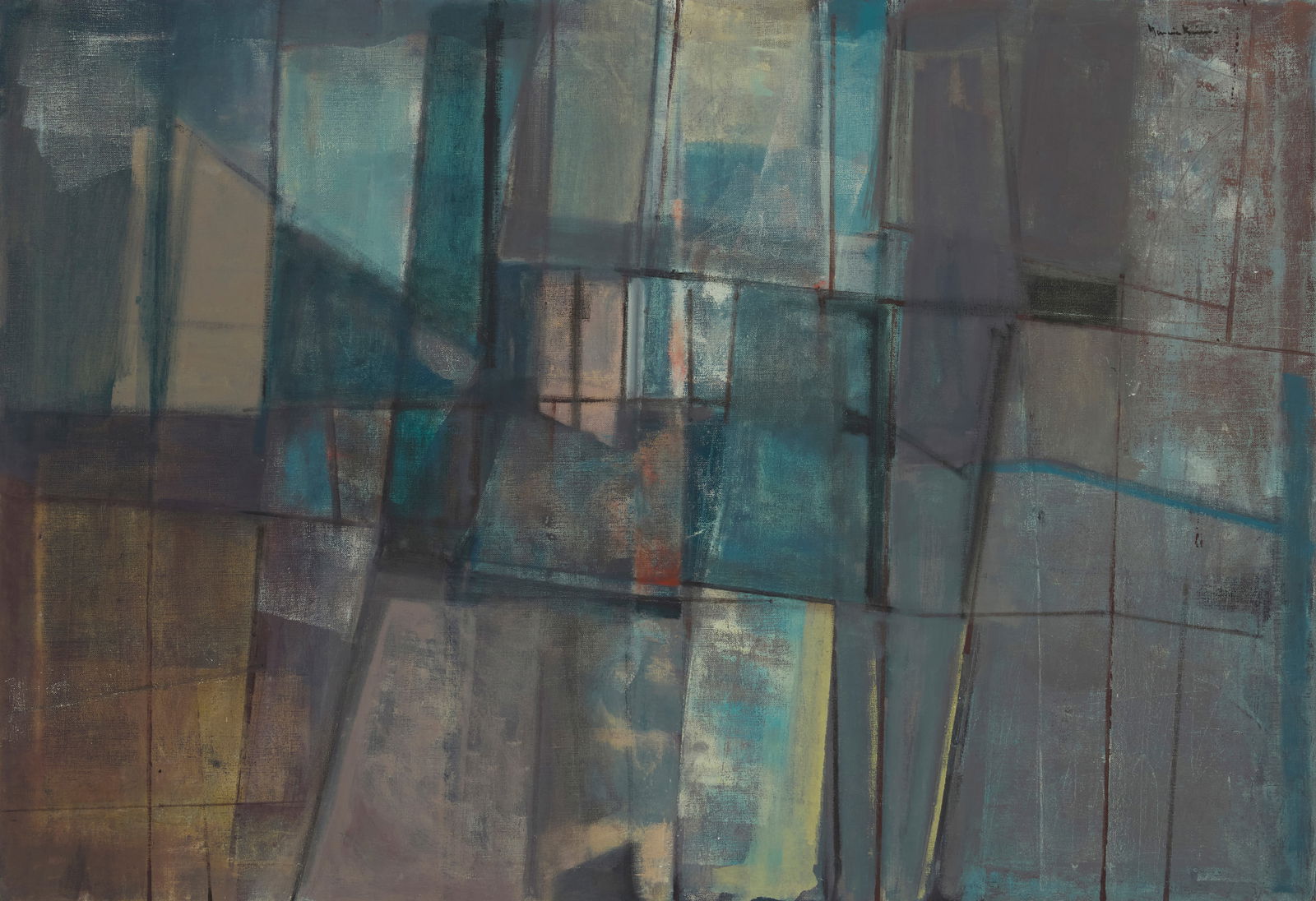 Oscar Garcia Reino (1910-1993, Uruguayan), "Claraboyas": Oscar Garcia Reino(1910-1993, Uruguayan)"Claraboyas"Oil on canvasSigned upper right: Garcia Reino; titled by repute35" H x 51" W