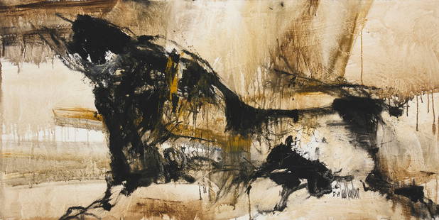 Gino Hollander (1924-2015), Abstract bull, 1969: Gino Hollander(1924-2015)Abstract bull, 1969Oil on canvasSigned and dated lower right: 5-69 Gino Hollander32.75&quot; H x 65&quot; W Provenance:The Hollander Gallery, New York, NYOth