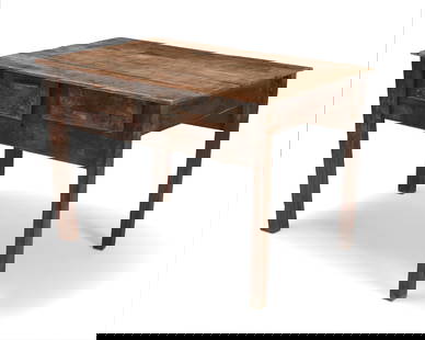 A Guatemalan rustic wood work table: A Guatemalan rustic wood work tableLate 19th centuryThe table of mortise and tenon construction with two drawers28.75" H x 41" W x 28.75" D