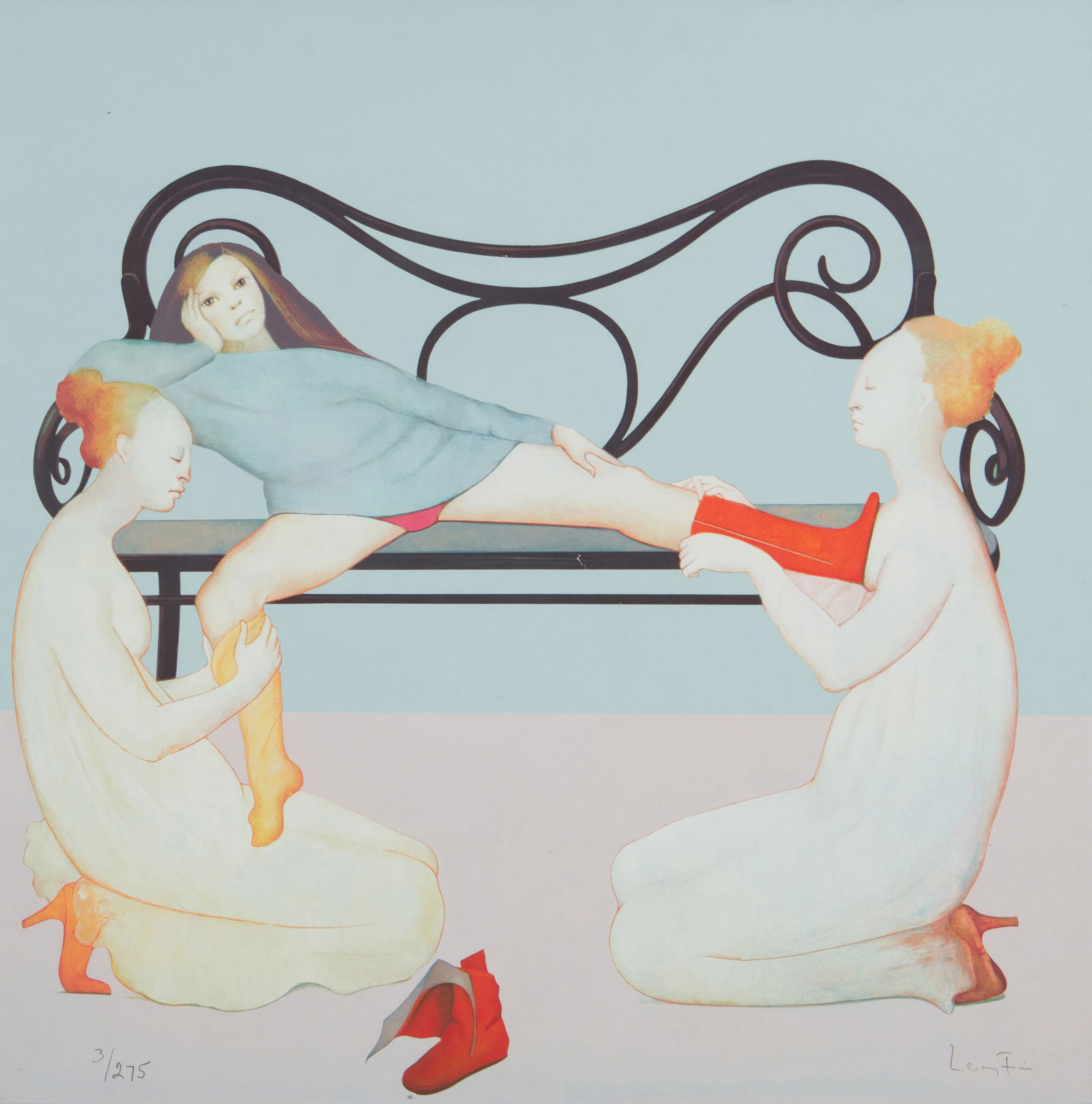 Leonor Fini (1907-1996, Argentine-Italian), "Fillette et Deux Femmes": Leonor Fini(1907-1996, Argentine-Italian)"Fillette et Deux Femmes"Offset lithograph in colors on paperEdition: 3/275Signed and numbered in pencil in the lower corners of the image: Leonor Fi