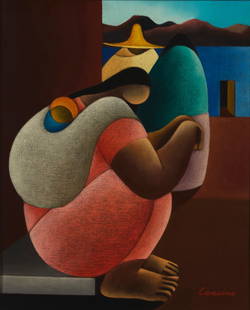 Victor Manuel Cancino (b. 1929, Mexican), Crouched figure: Victor Manuel Cancino(b. 1929, Mexican)Crouched figureOil on canvasSigned lower right: Cancino21.75&quot; H x 18&quot; W Other Notes:This lot is accompanied by a handwritten note with the artist