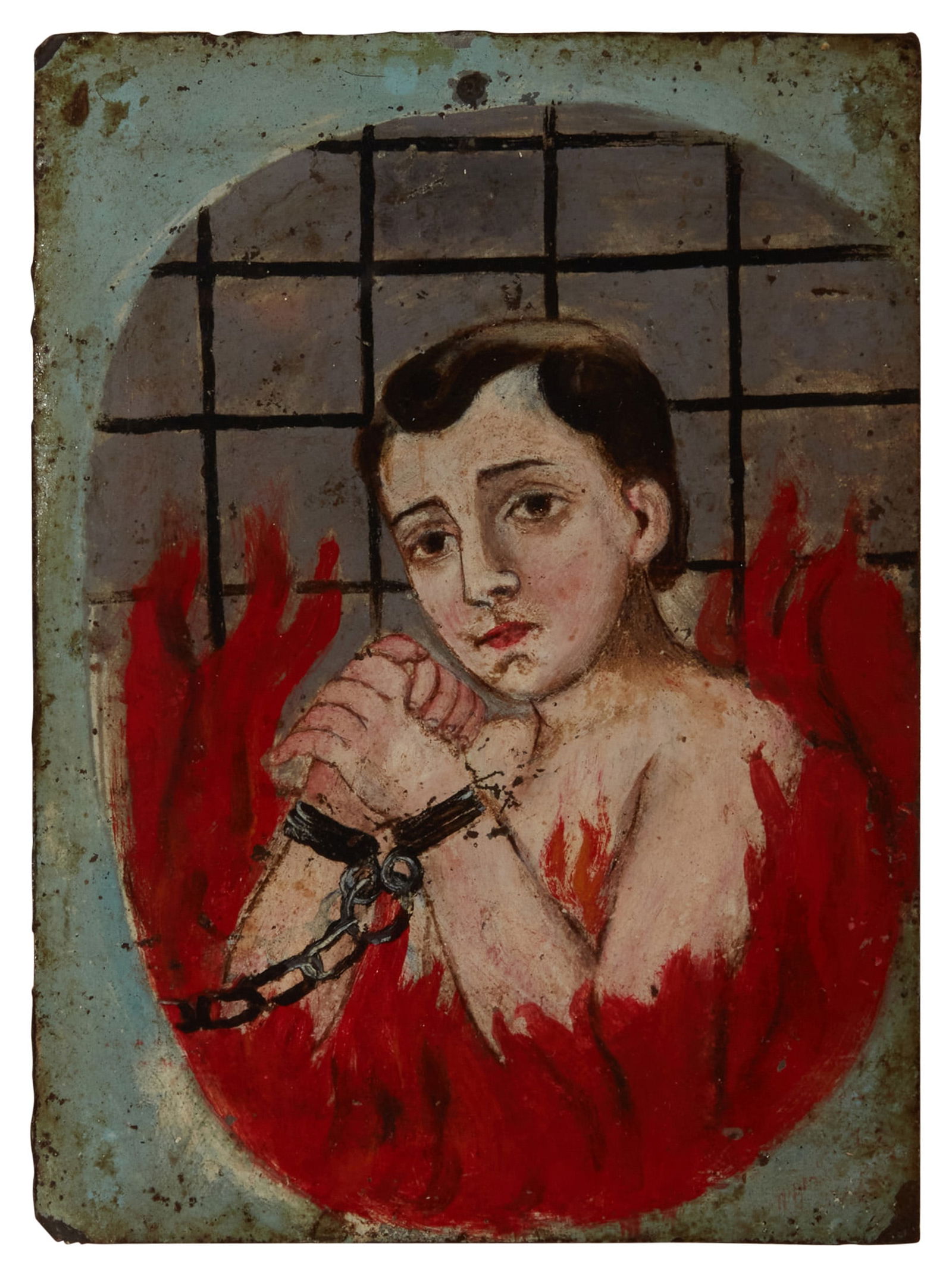 19th Century Mexican retablo, "La Anima Sola (The Lonely Soul)" (1 of 4)