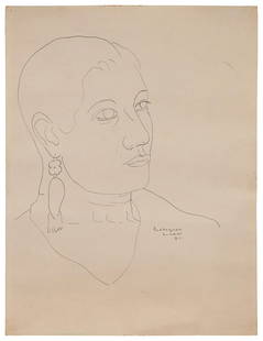 Manuel Rodriguez Lozano (1896-1971, Mexican), Untitled, 1934: Manuel Rodriguez Lozano(1896-1971, Mexican)Untitled, 1934Ink on cream-colored paperSigned and dated lower right: Rodriguez / Lozano / 34; numbered &quot;318&quot; in red pencil on the verso of the rig