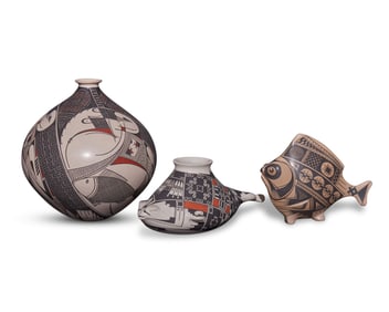 Three Mata Ortiz polychrome pottery vessels