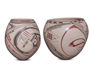 Nicolas Quezada (b. 20th century), Two Mata Ortiz polychrome pottery jars, late 20th/early 21st