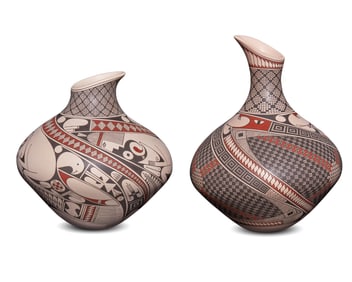 Hector Gallegos Jr. (b. 20th century), Two Mata Ortiz polychrome pottery pitchers, late 20th/early