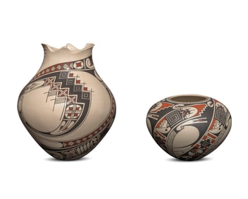 Two Mata Ortiz polychrome pottery jars