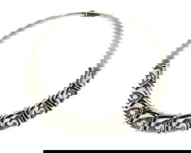 An Antonio Pineda Mexican silver and moonstone necklace: An Antonio Pineda Mexican silver and moonstone necklaceAntonio Pineda (1919-2009)Circa 1953-1979; Taxco, MexicoWith crown mark for Antonio Pineda; further stamped: [Eagle 3] / JCL / 970 / Taxco / Hech