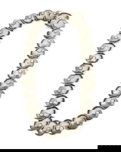 A Manuel Altamirano Mexican silver "Armadillo" necklace: A Manuel Altamirano Mexican silver &quot;Armadillo&quot; necklaceManuel Altamirano (b. 20th century)Mid-20th century, Taxco, MexicoStamped to clasp: M Altamirano / Taxco / Mex / 925Comprising a chunky
