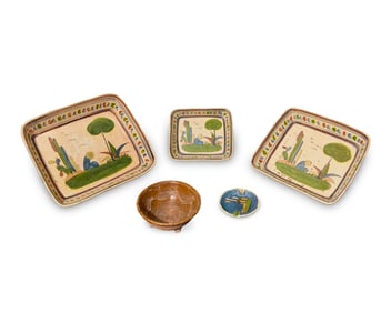 A group of Tlaquepaque pottery serving platters and bowl