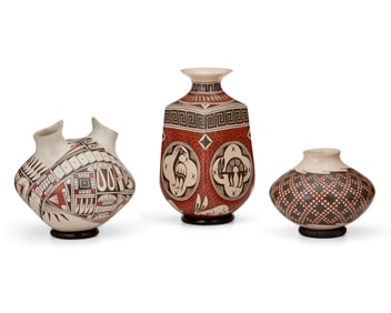 A group of Mata Ortiz pottery vessels