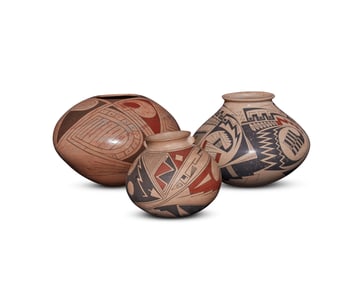 Three Mata Ortiz polychrome pottery vessels