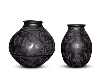 Two Mata Ortiz blackware pottery vessels
