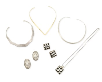 A group of Mexican silver and modernist-style jewelry