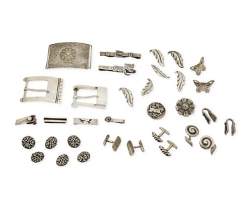 A group of Mexican silver dress accessories