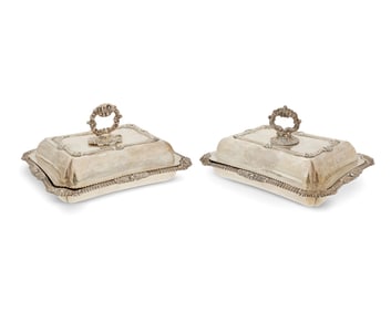 A pair of George IV sterling silver entree dishes and covers
