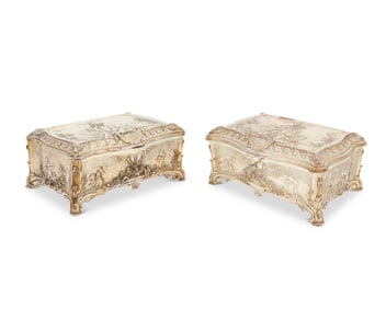 Two sterling silver and silver-plated footed jewelry boxes