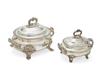 Two English silver-plated soup tureens