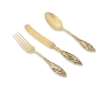 A Dominick & Haff gilt sterling silver 'Labors of Cupid' flatware service