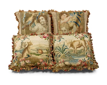 Two pairs of tapestry upholstered pillows