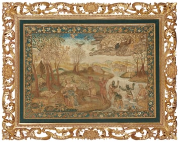 A Continental framed needlework panel