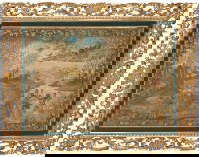 A Continental framed needlework panel: A Continental framed needlework panel17th/18th centuryDepicting an allegorical scene from the biblical book of Revelation, in an elaborate giltwood openwork frameSight: 25" H x 34.75" W Provenance:Fro