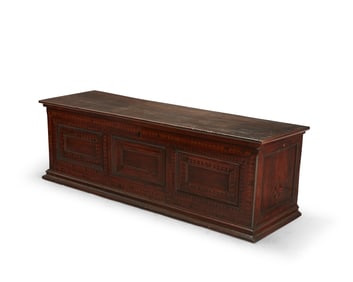 A Continental marquetry-inlaid walnut blanket chest