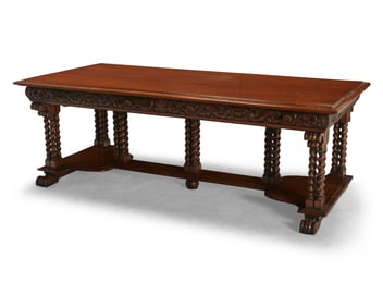 A Victorian carved oak library table