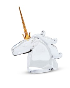 A Steuben 18K gold and glass unicorn sculpture