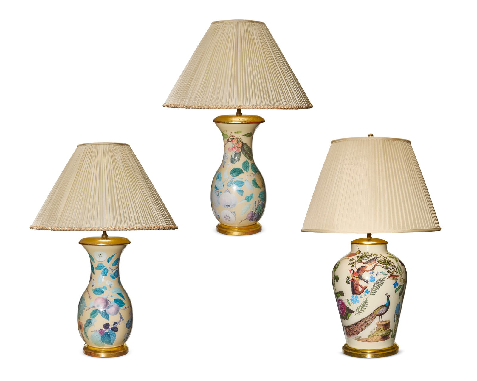 Three decalcomania-style glass urn-form table lamps (1 of 14)