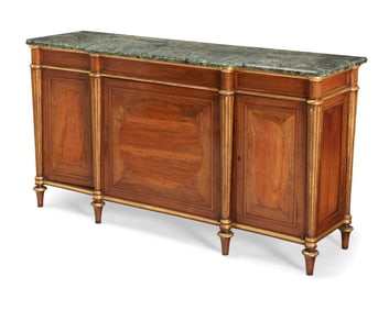 A Regency parcel-gilt rosewood and satinwood cabinet