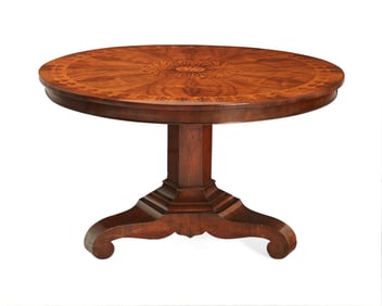 A late Regency inlaid rosewood breakfast table