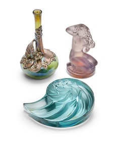 Three Contemporary colored glass table items