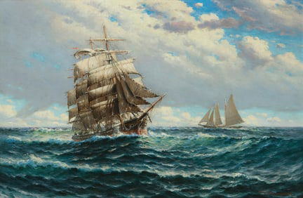 Theodor Victor Carl Valenkamph (1868-1924), A square rigger on the open seas