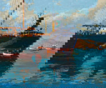 Ferdinand Kaufmann (1864-1942), "San Pedro Harbor" (Carriers of Commerce, Los Angeles Harbor)