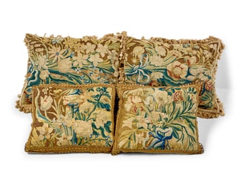 Two pairs of tapestry upholstered pillows