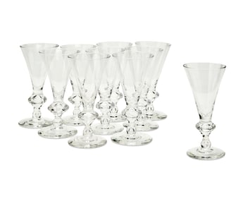 A set of ten Steuben glass flared and footed goblets