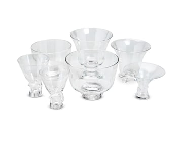 A group of Steuben glass bowls and vases