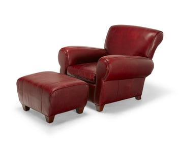 A Mitchell Gold leather upholstered club armchair and ottoman