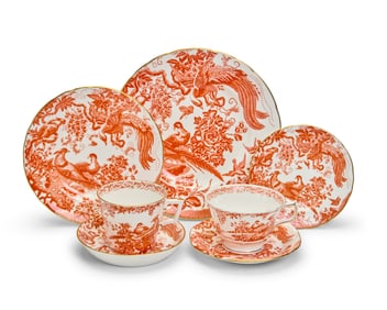 A Royal Crown Derby porcelain 'Red Aves' part dinner service