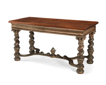 A Continental Baroque-style carved giltwood and gesso library table