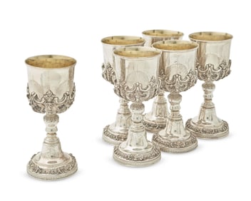 A set of eighteen Baroque-style silver-plated large goblets