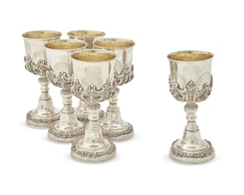 A set of eighteen Baroque-style silver-plated large goblets