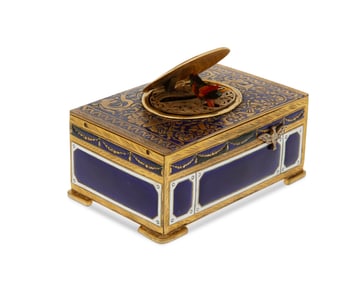 A Continental gilt-metal and enamel automaton singing bird box
